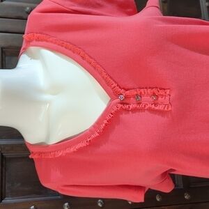 SIZE XL Rafaella Studio coral decorative trim V neck with three silver faux